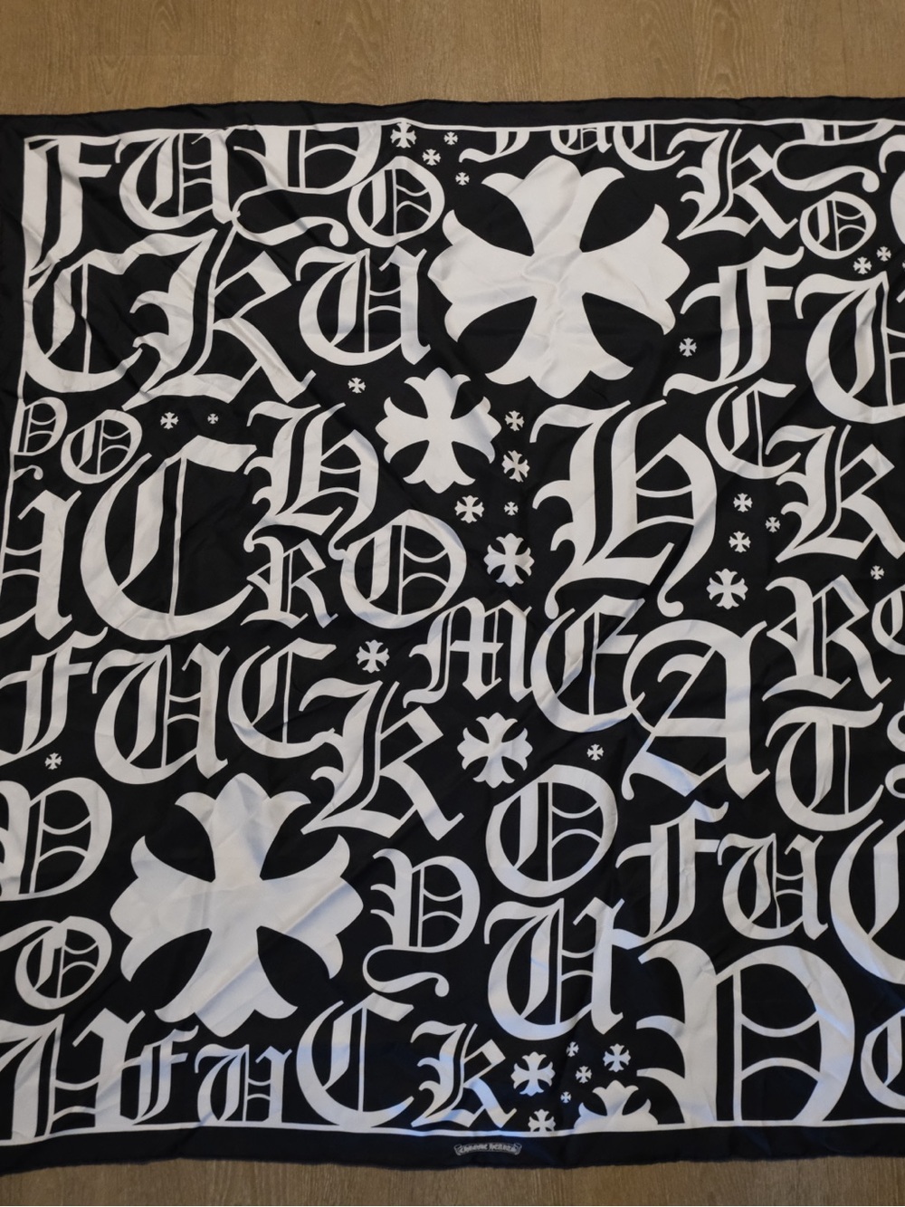Chrome Hearts Black and White Graphic Logo Silk Scarf